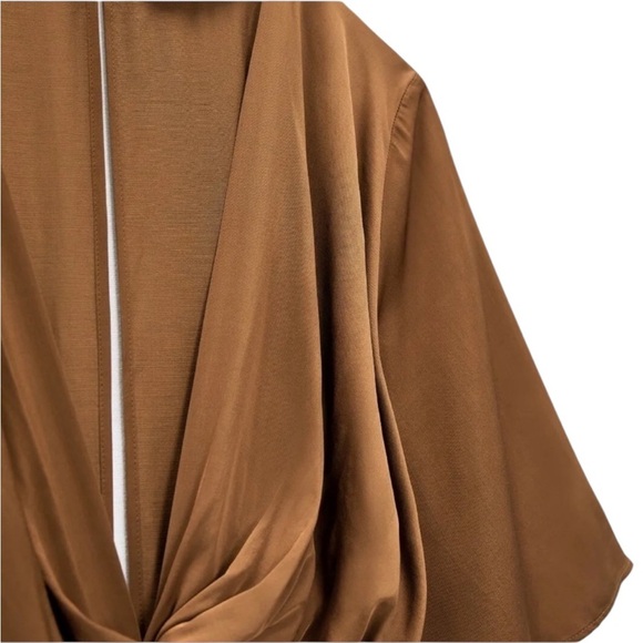 Zara Brown Satin Effect Twisted Effect Plunging Neckline Jumpsuit Size X… - Picture 12 of 16